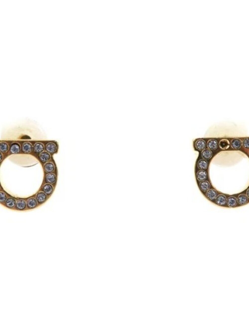 Auth Salvatore Ferragamo Gancini Pierce Earrings Gold Metal/Rhinestones h31787a
